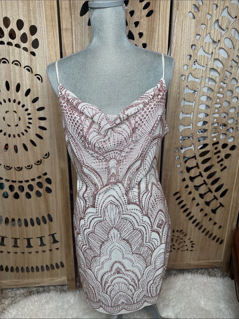 Jump White and Brown Scallop-Print Mini Slip Dress